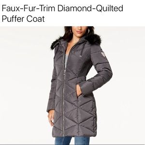 Guess Diamond Quilted Faux Fur Puffer Coat